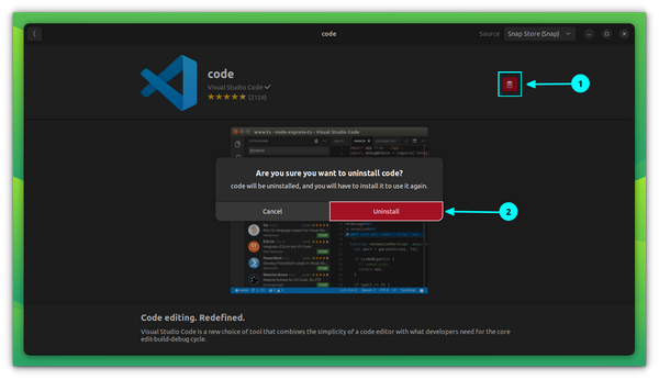 Remove the VS Code Snap application through Software Center