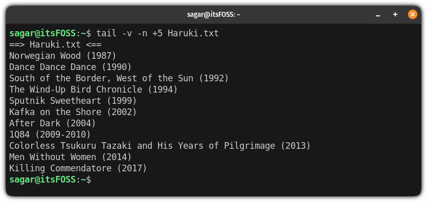 use the verbose output with the tail command