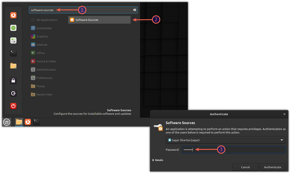 Open software sources in Linux Mint
