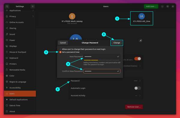 Changing user password in Ubuntu