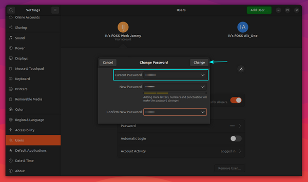 Changing the current user password in Ubuntu needs to type the existing password also