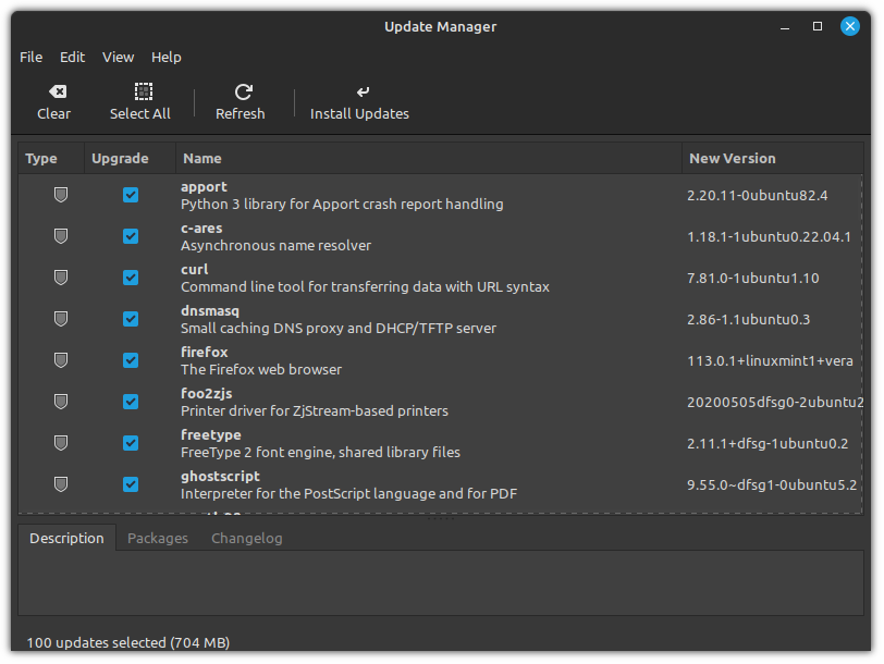 Linux Mint Update Manager interface