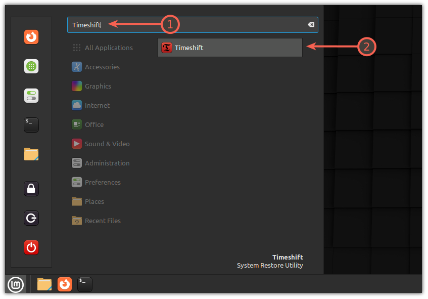 Start timeshift in Linux mint