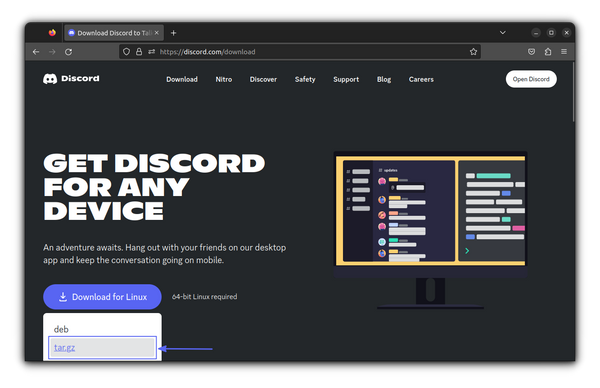 Download the TAR file of Discord from Official Discord website