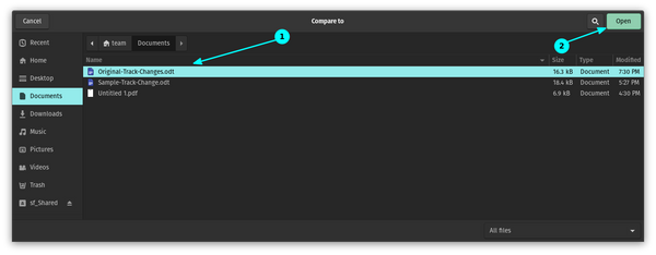 Select the file to compare using the file chooser and then click Open