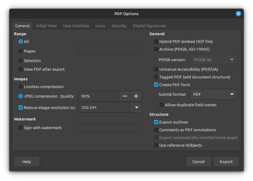 Additional Settings for exporting as PDF <a href=