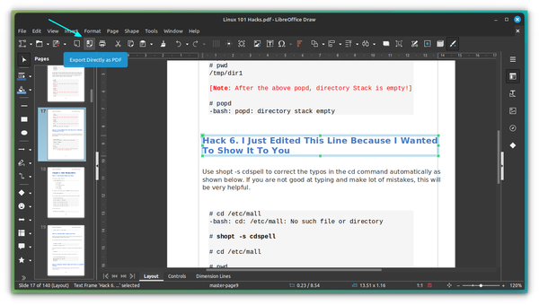 Click on Export directly as PDF button on LibreOffice main toolbar