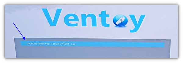 From the Ventoy screen, select CachyOS to boot into CachyOS live session.