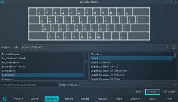 Set keyboard layout and click next