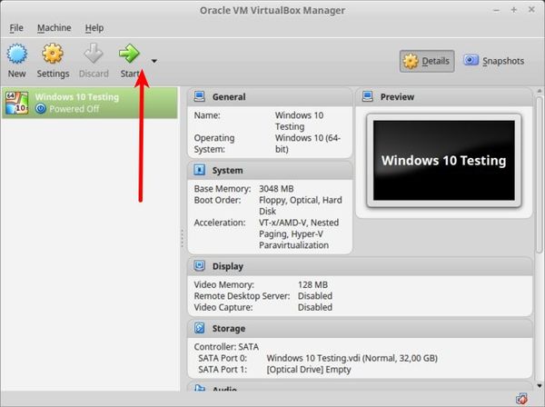 Install Windows 10 in VirtualBox in Linux