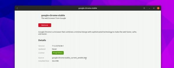 Instalação acabada do Google Chrome no Ubuntu Software Center