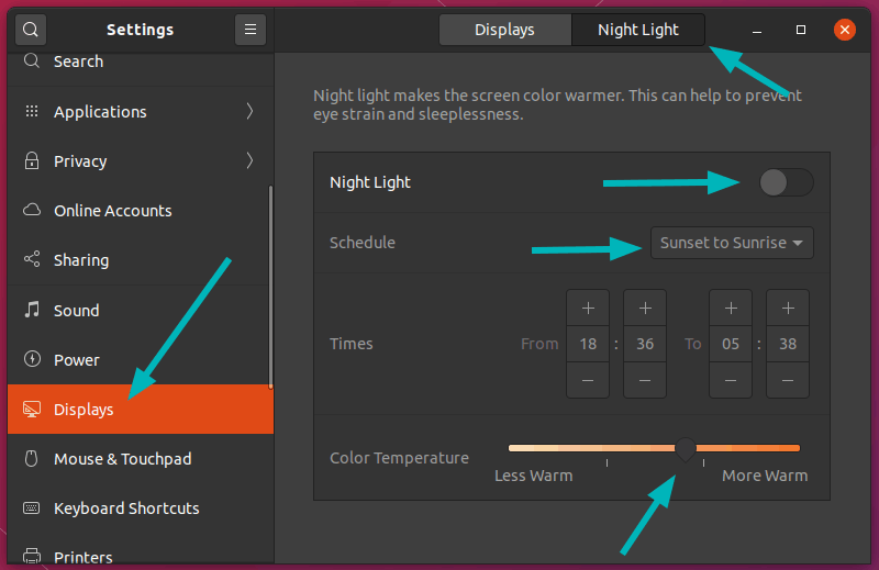 Lighting settings