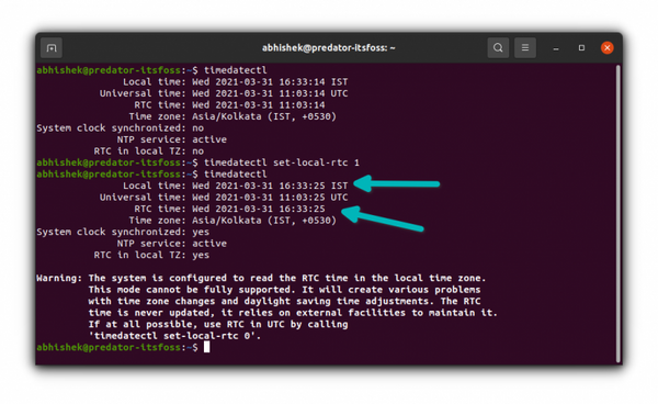 Set local time for RTC in Ubuntu