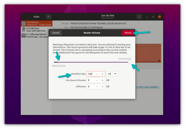 resizing disk ubuntu via live session