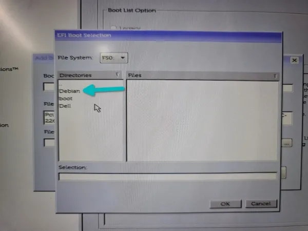 select debian folder for uefi