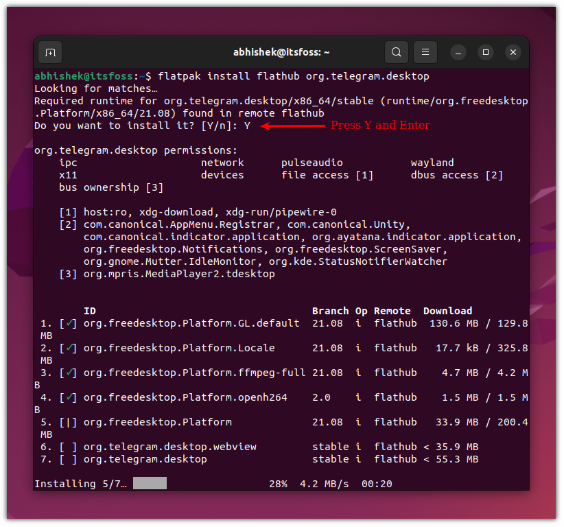 Install and use official telegram desktop client in linux
