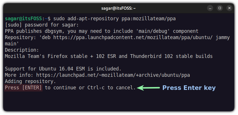 Add the Firefox ESR repository in Ubuntu