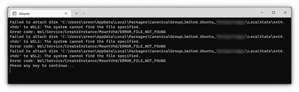 file not found error in wsl