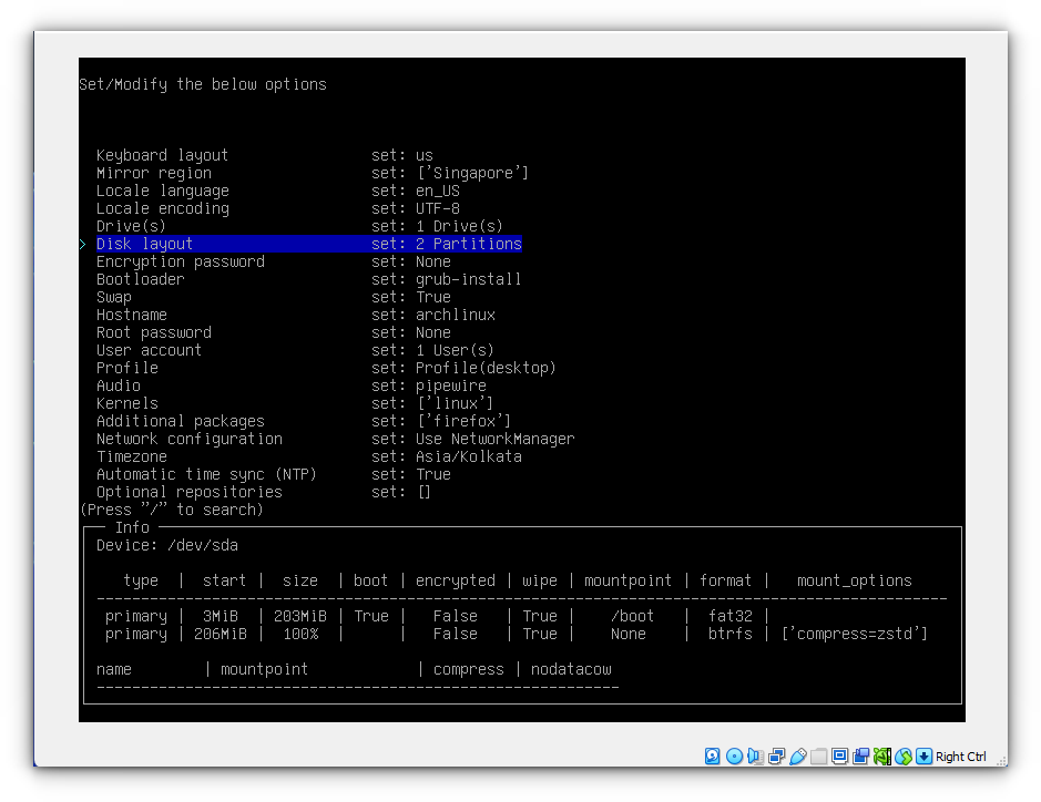 final arch linux install setup