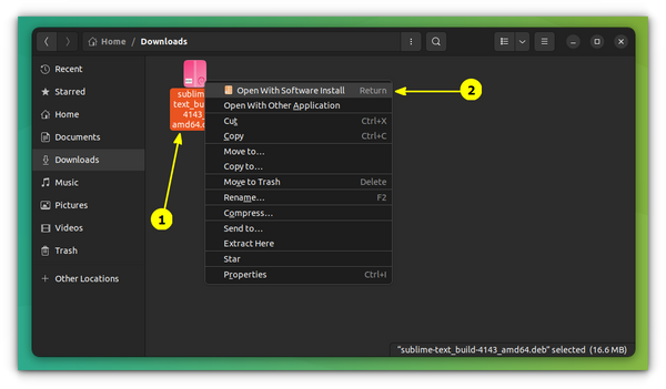 open sublime text deb file with software center