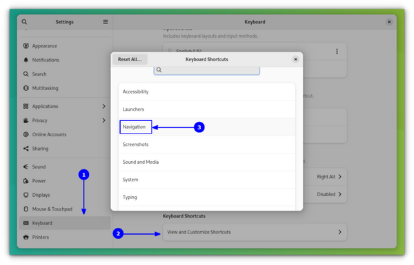 select customize shortcuts from keyboard section