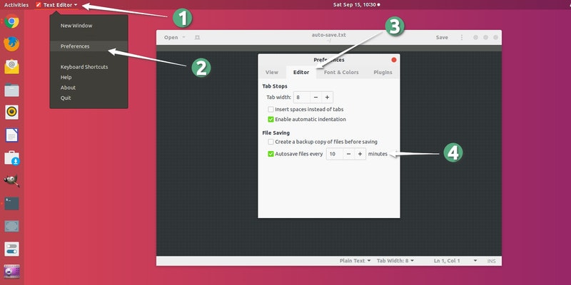autosave gedit in Ubuntu 