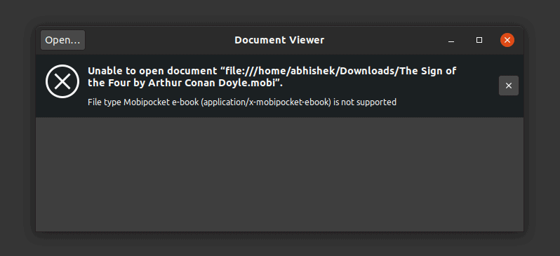 Mobi File Error in Ubuntu Linux