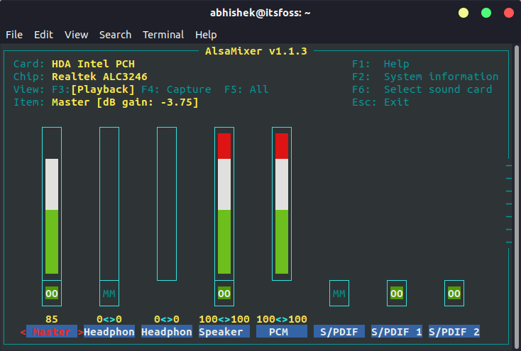 alsamixer in Ubuntu Linux