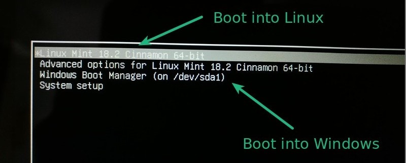 With dual boot you can select if you have to use Windows or Linux 