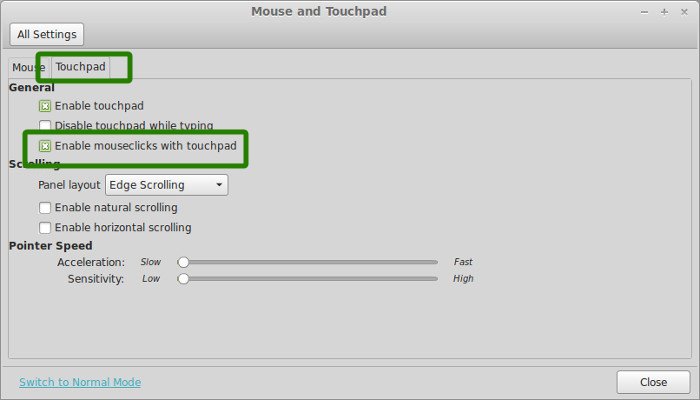 Enable touchpad clicks in Linux Mint
