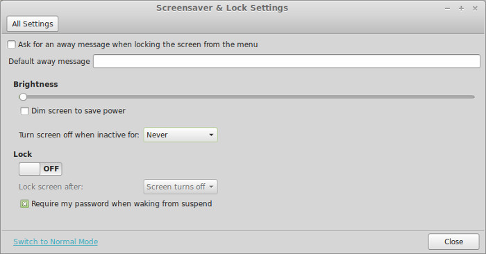 Screensaver option Linux Mint 16