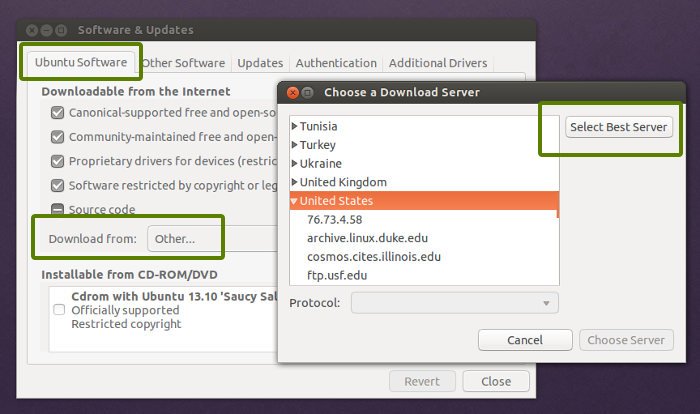 Change mirrors to speed up Ubuntu 13.10