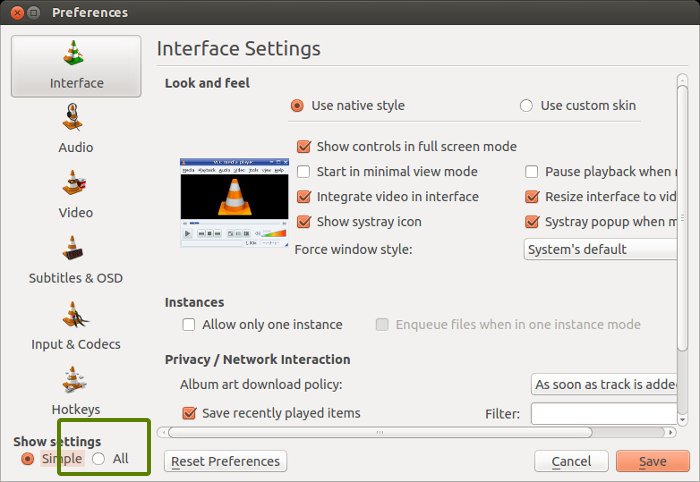 Enable VLC desktop notification in Ubuntu