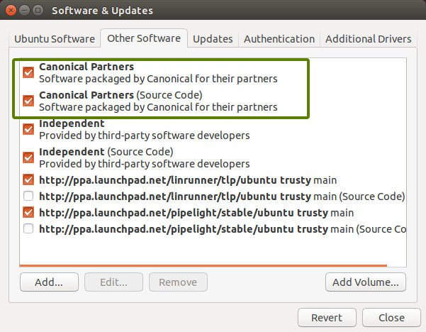 Enable Canonical partners in Ubuntu 14.04