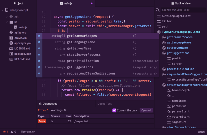 Screenshot of Atom IDE
