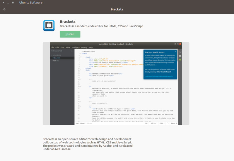Installing Brackets editor on Ubuntu Linux