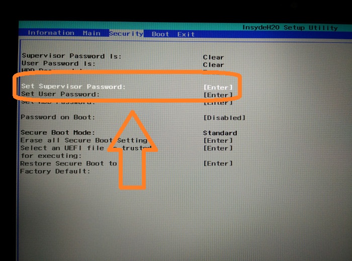 Supervisor password to disable secure boot in Acer