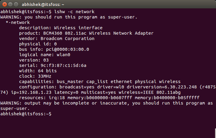 Find out network adapter in Linux