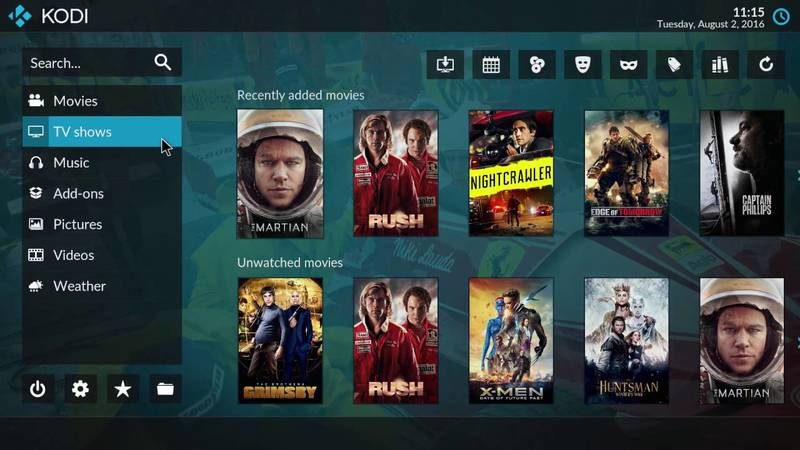 Kodi media center running in Ubuntu Linux