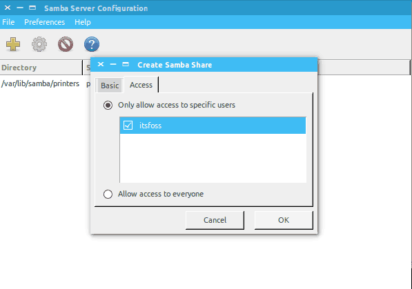 setting up permissions for sharing folder on network