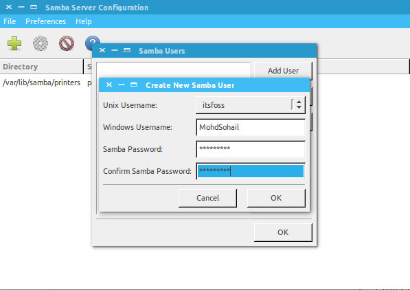 samba user setting 