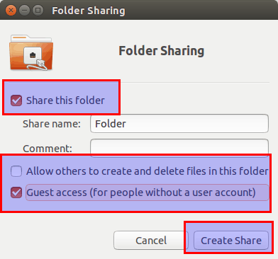 sharing the folders in Ubuntu