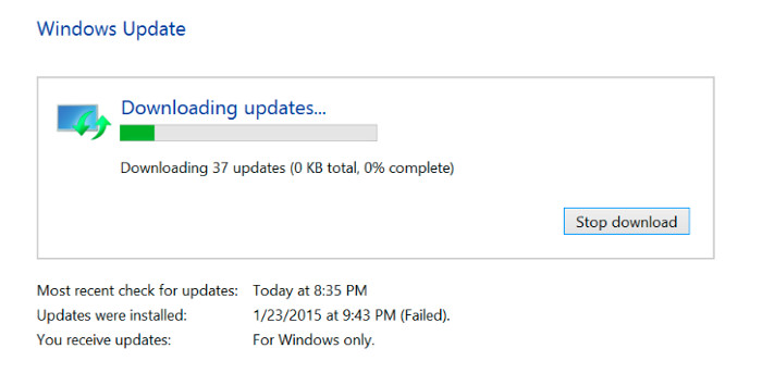 Windows updates stuck at zero percent