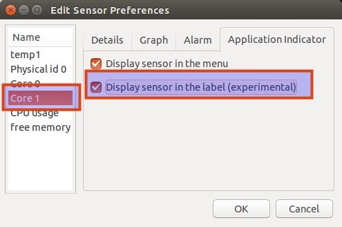 display temperature in top panel with psensor in Ubuntu