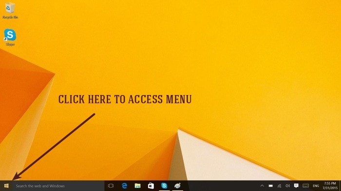 Access Menu in Windows 10