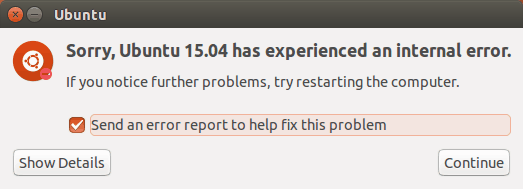 Ubuntu has experienced an internal error