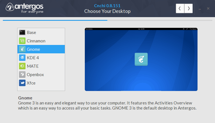 Select desktop environment while installing Antergos Linux