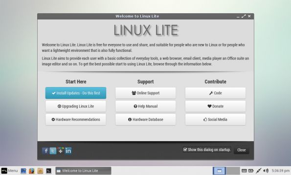 Linux lite welcome screen