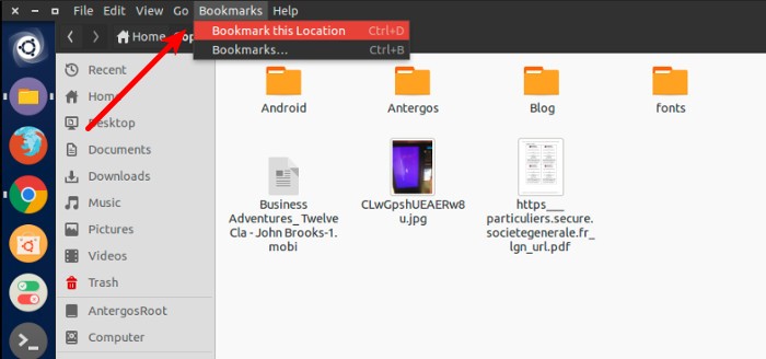 Add bookmark in Ubuntu