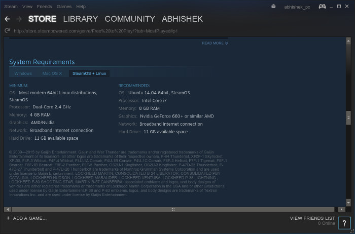 Checking games system requirement in Steam